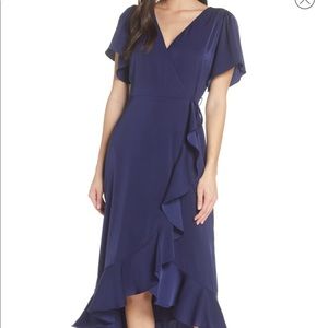 Chelsea28 navy midi wrap dress L